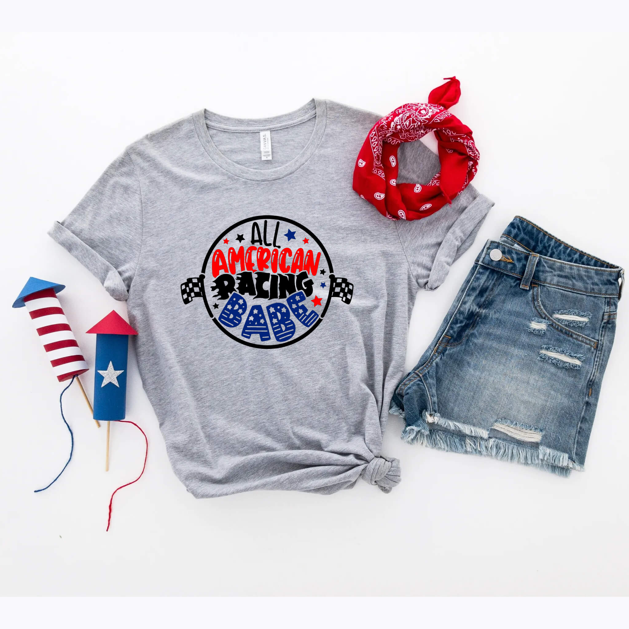 4th of July - All American Racing Babe Patriotic Graphic Print Women’s T-Shirt