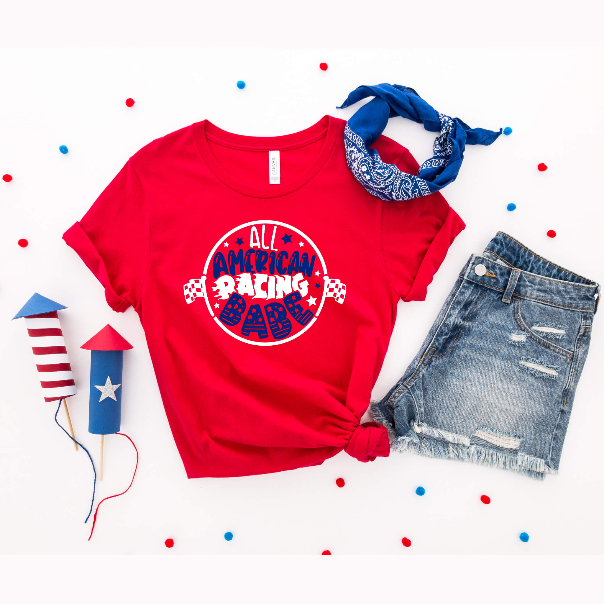 4th of July - All American Racing Babe Patriotic Graphic Print Women’s T-Shirt