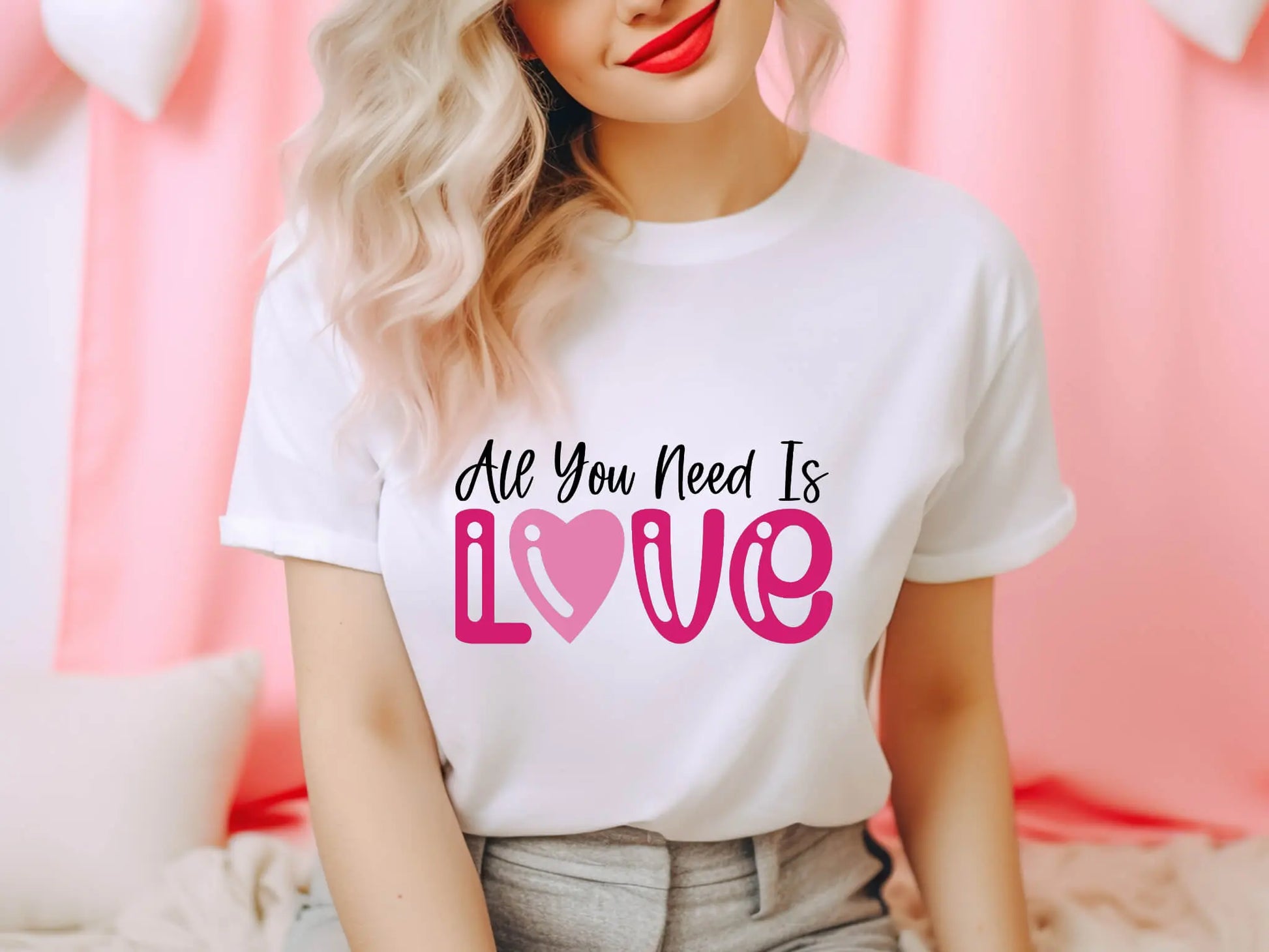 Valentine’s Day All I Need Is Love Women's Graphic Print T-Shirt / Sweatshirt TrendyCustomApparel™