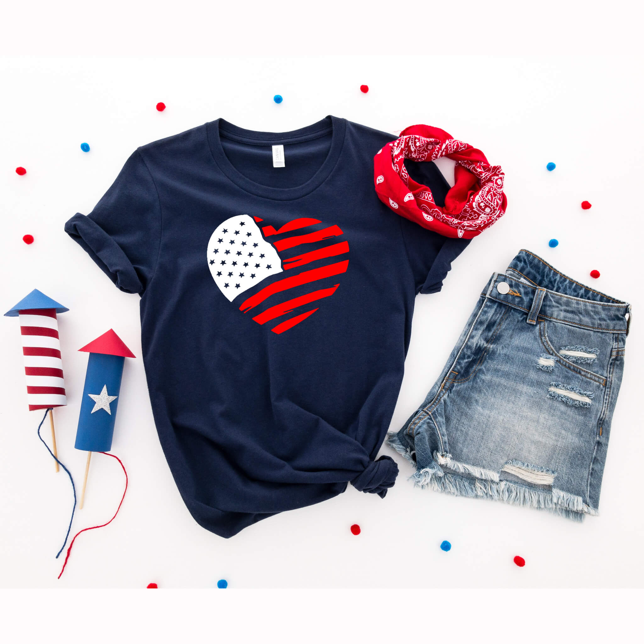 4th of July - American Flag Heart Patriotic Women’s Graphic Print T-Shirt / Tank Top
