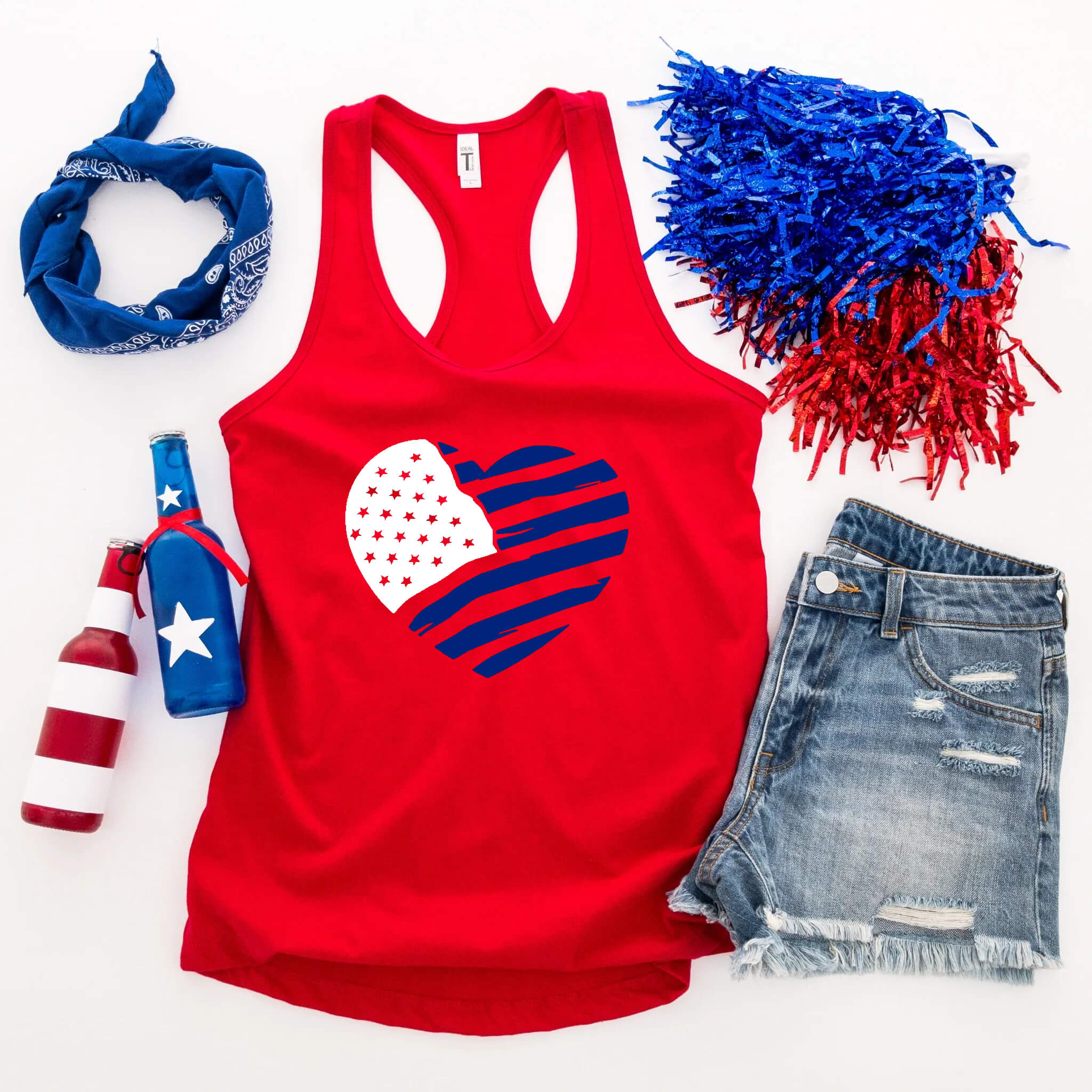 4th of July - American Flag Heart Patriotic Women’s Graphic Print T-Shirt / Tank Top