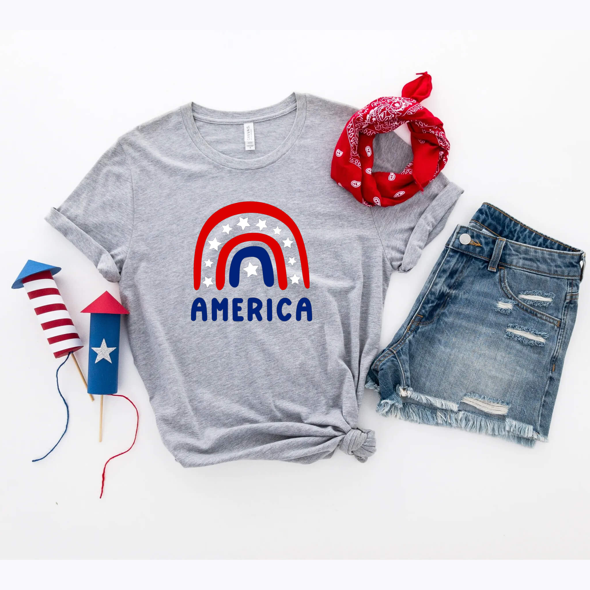4th of July - America Rainbow Patriotic Women's Graphic Print T-Shirt / Tank Top