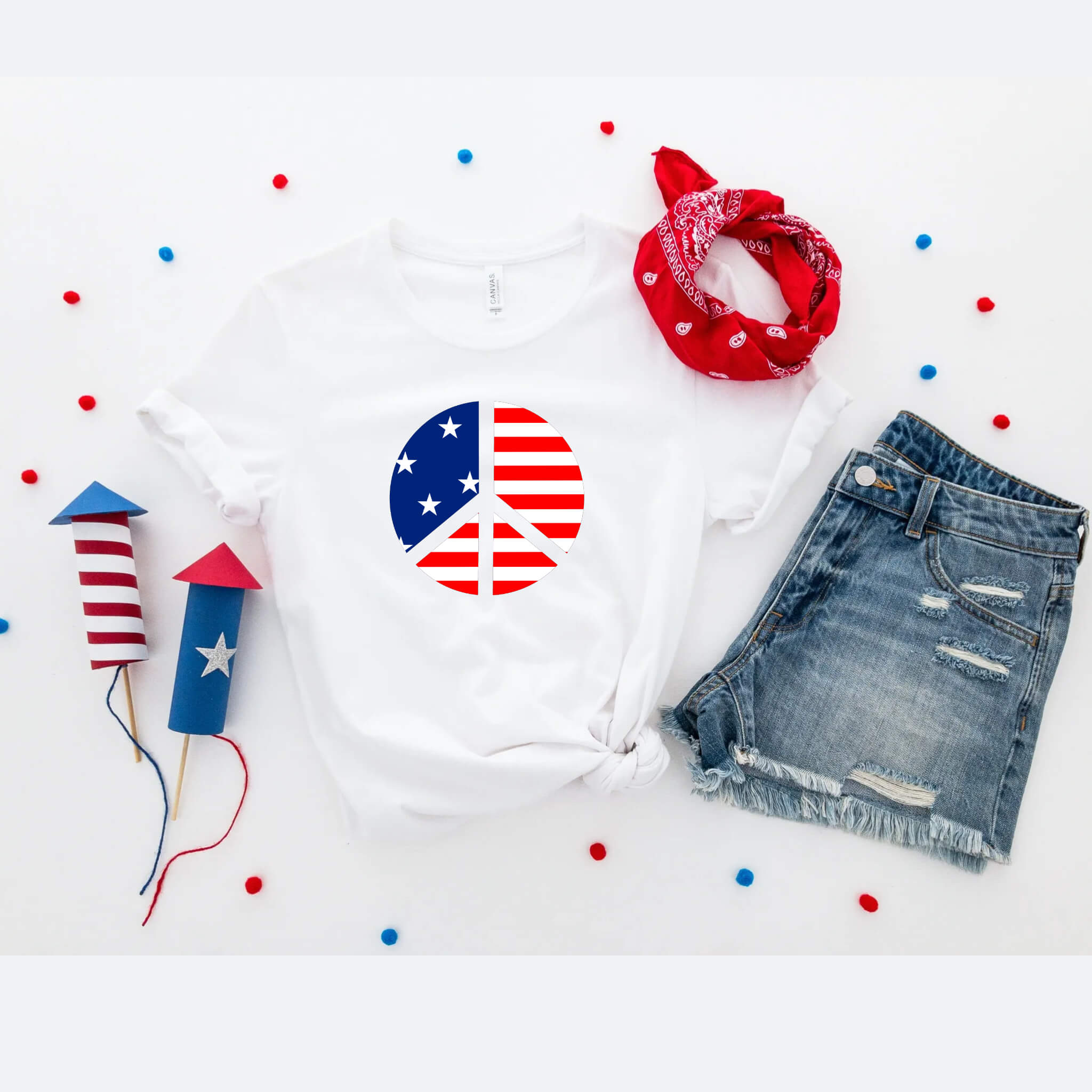 4th of July - Peace America Patriotic Graphic Print Women’s T-Shirt / Tank Top