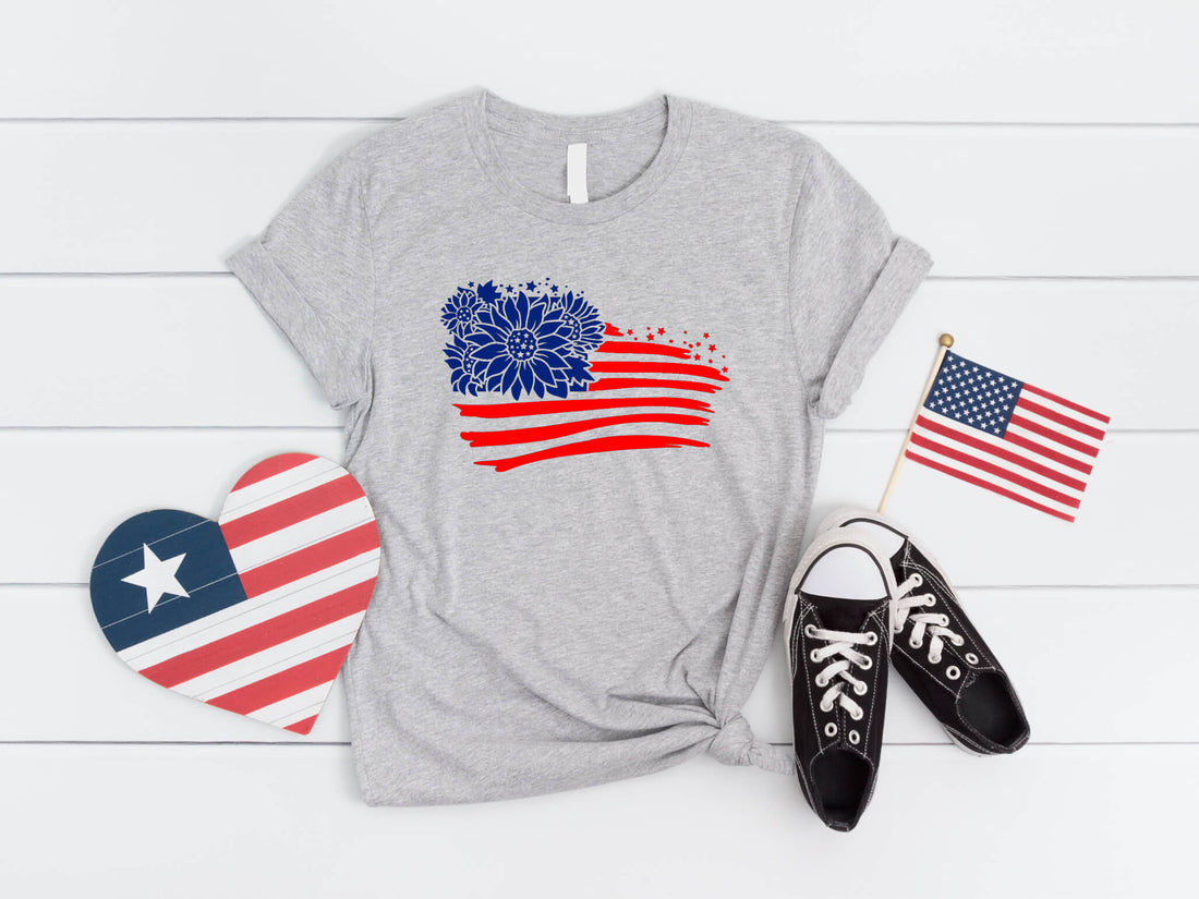 American Flag with Sunflowers Women's Graphic Print T-Shirt / Sweatshirt