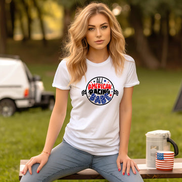 Camiseta del 4 de julio, All American Racing Babe, tanque azul blanco rojo, camiseta patriótica, camiseta sin mangas para mujer, ropa personalizada, camiseta del Día de la Independencia, tanque del Día de los Caídos