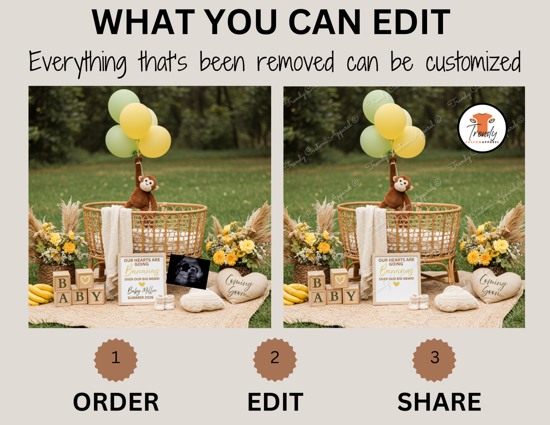 Digital Monkey Pregnancy Announcement, Going Bananas, Instant Download Baby Reveal, Personalized Canva Editable Template