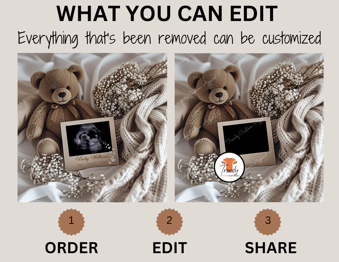 Digital Pregnancy Announcement, Teddy Bear Neutral Minimalist , Customizable Cozy Baby Reveal, Personalized Canva Editable Template