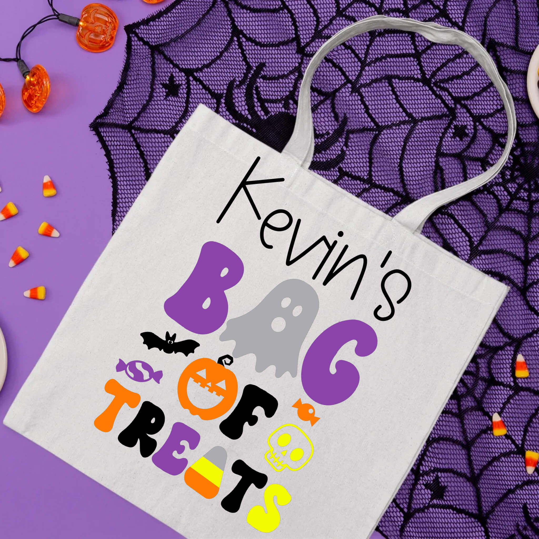 Halloween Personalized Bag of Treats Trick or Treat Candy Large Tote Bag