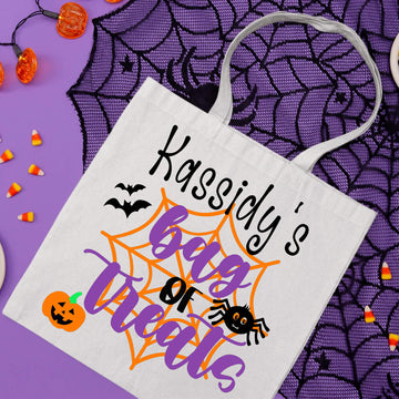 Halloween Personalized Name Bag of Treats Trick or Treat Candy Large Tote Bag