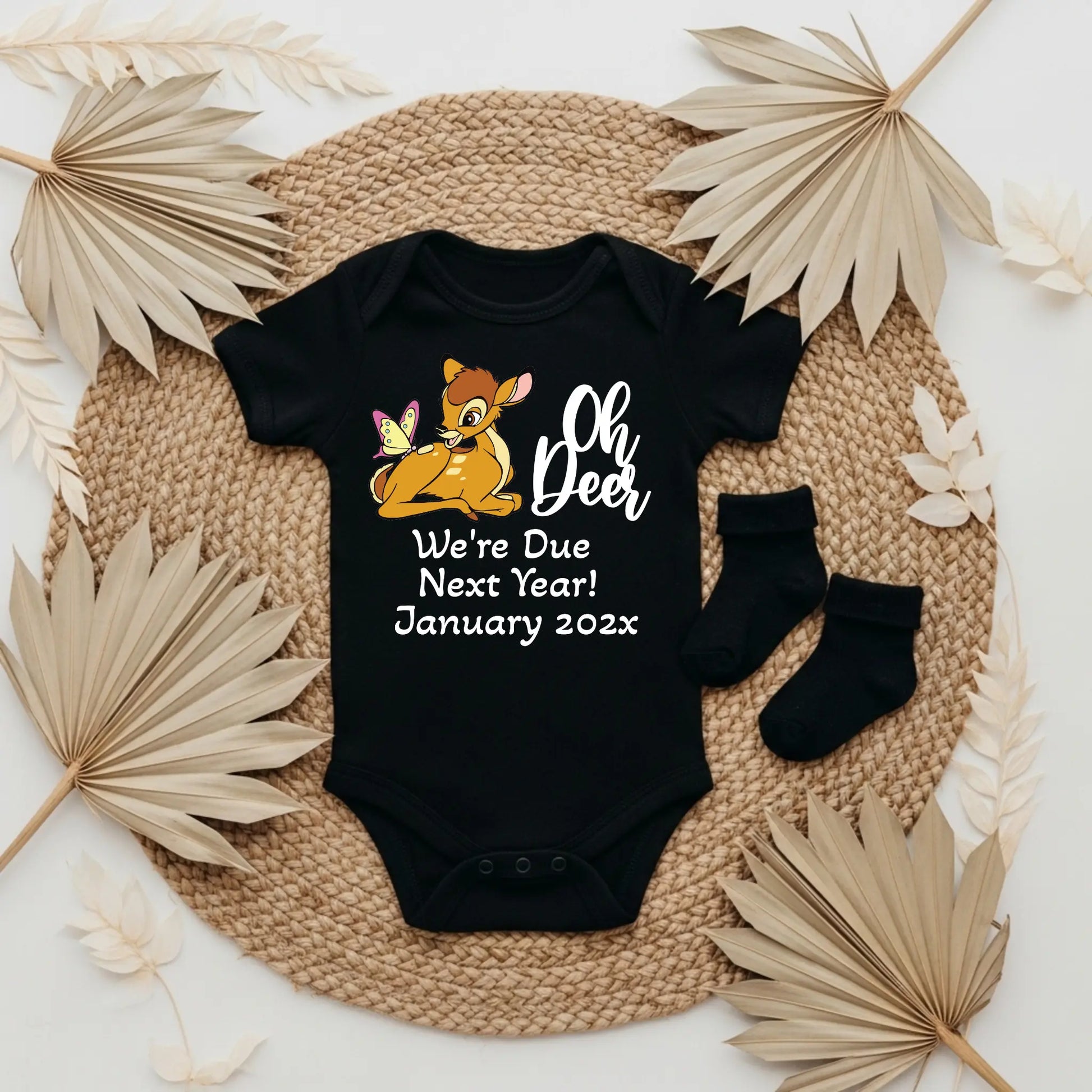 Personalized Pregnancy Announcement, Oh Deer We’re Due Next Year, Disney Bambi Inspired, Customized Baby Announcement TrendyCustomApparel™
