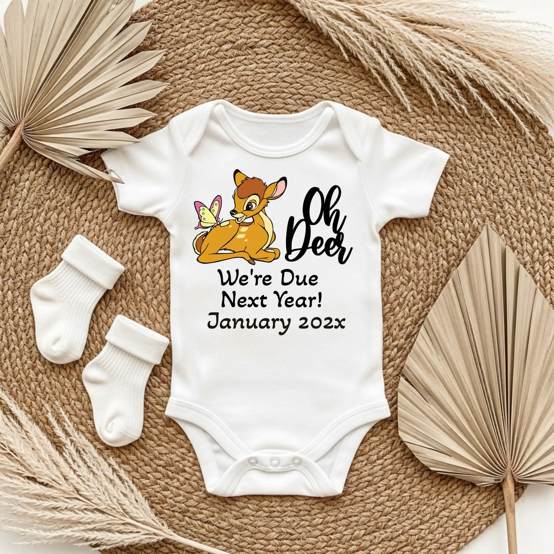 Personalized Pregnancy Announcement, Oh Deer We’re Due Next Year, Disney Bambi Inspired, Customized Baby Announcement TrendyCustomApparel™