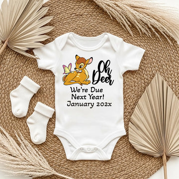 Personalized Pregnancy Announcement, Oh Deer We’re Due Next Year, Disney Bambi Inspired, Customized Baby Announcement TrendyCustomApparel™