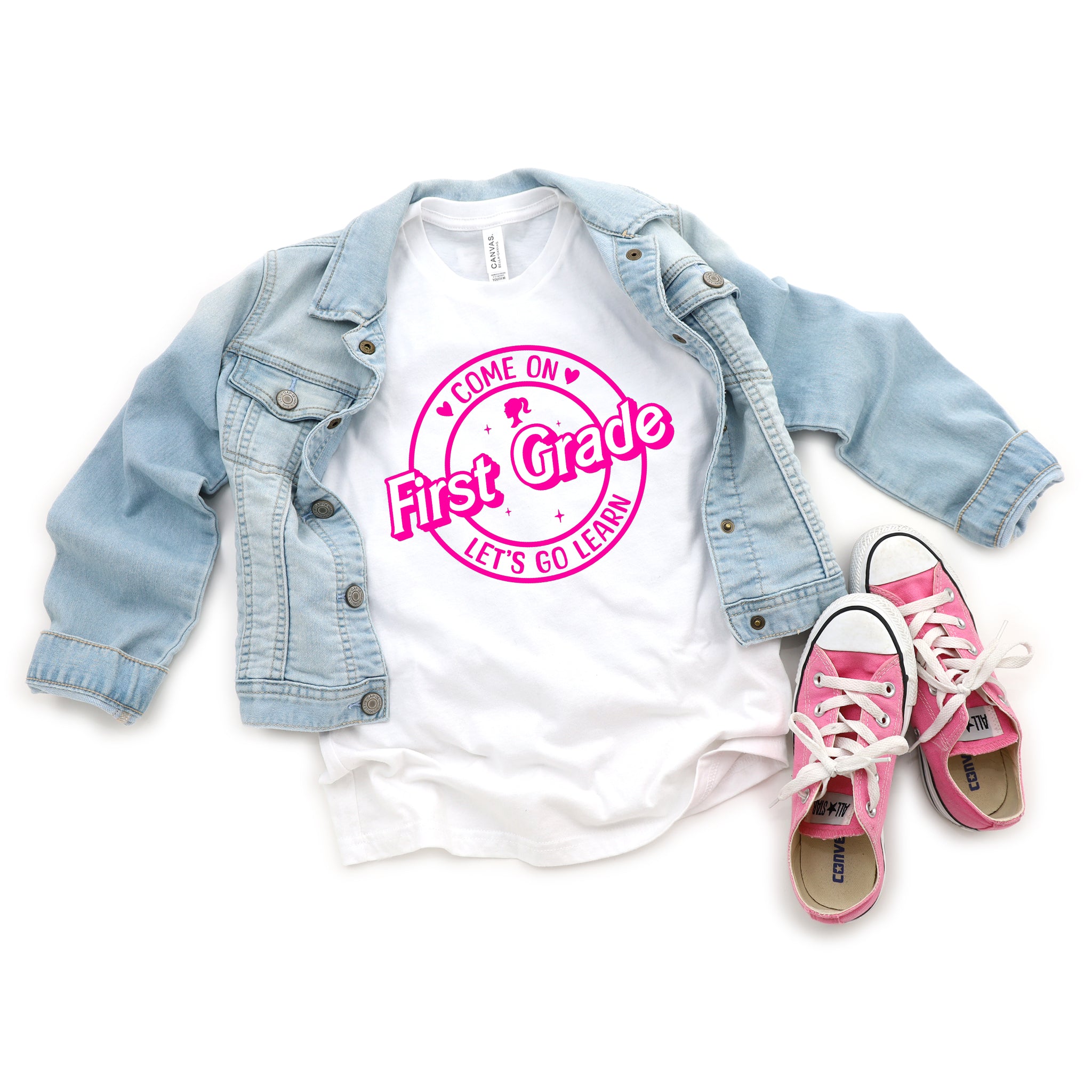 First Day of School Barbie Themed Girl’s Preschool through Fifth Grade Graphic Print T-Shirt