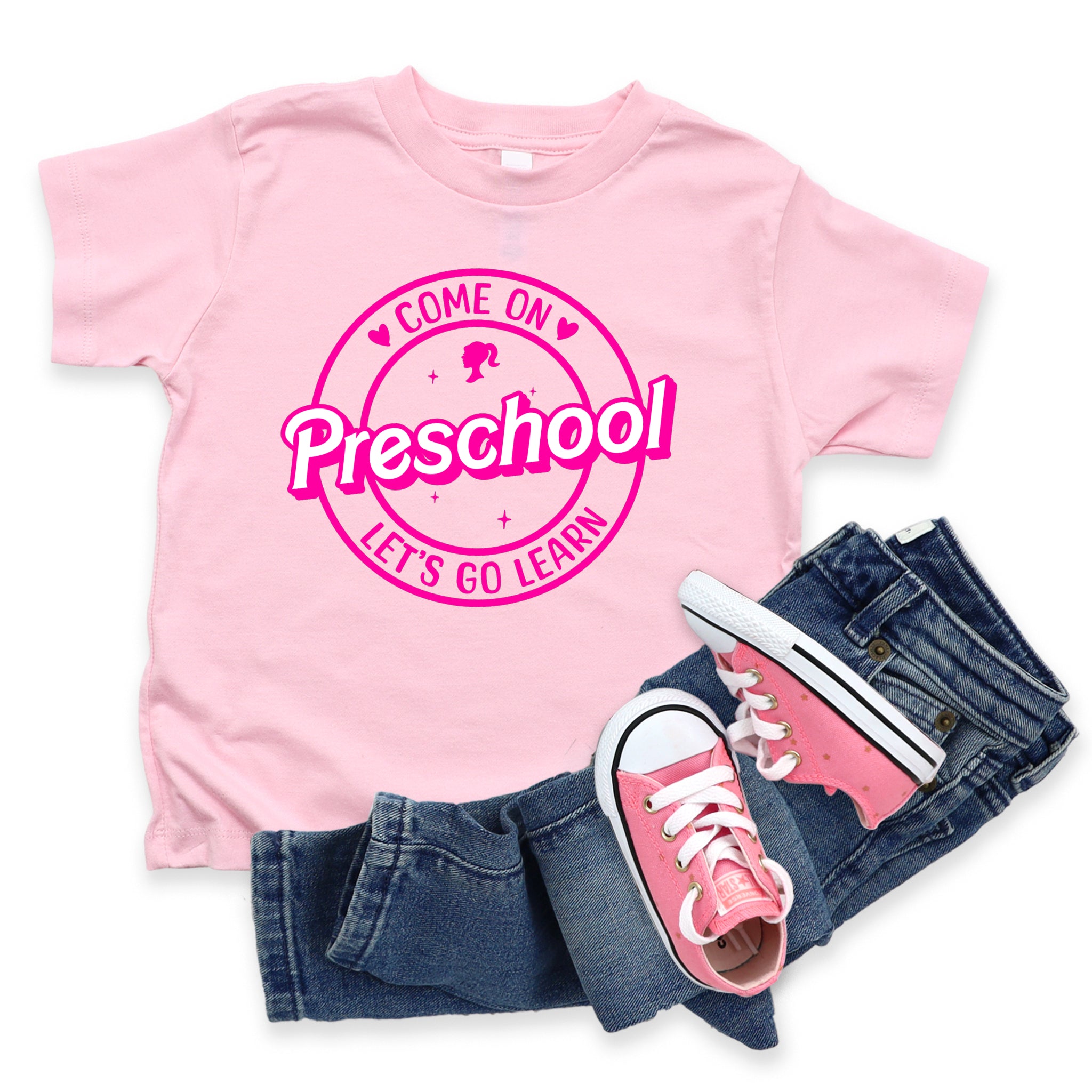 First Day of School Barbie Themed Girl’s Preschool through Fifth Grade Graphic Print T-Shirt