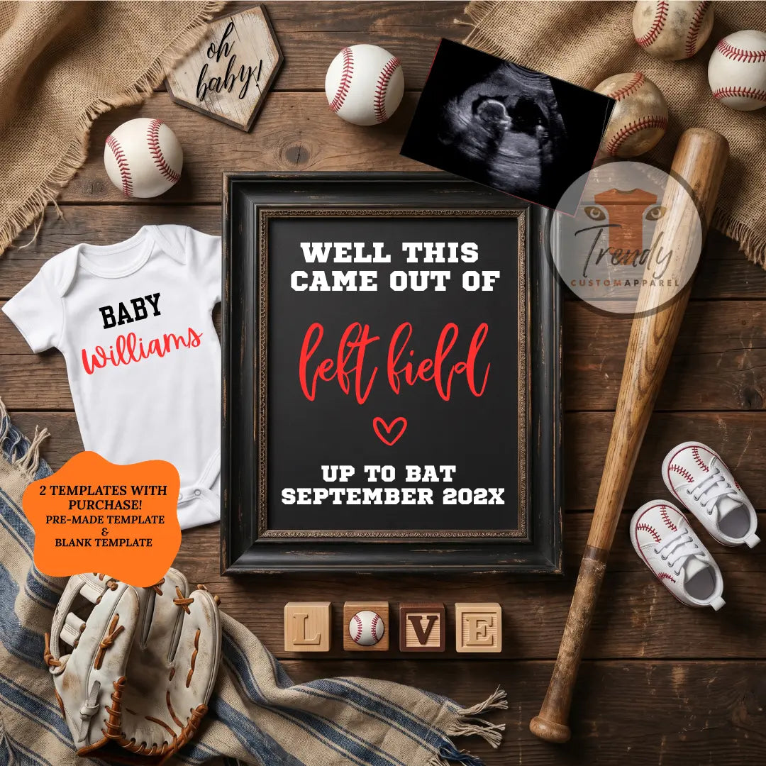 Well This Came Out of Left Field | Baseball Pregnancy Announcement | Gender Neutral | Instant Download | Canva Editable Template TrendyCustomApparel™