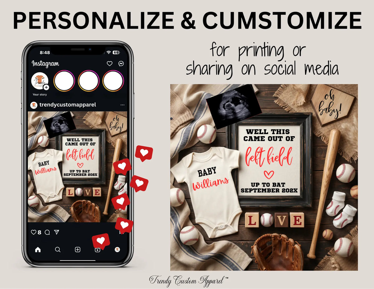 Well This Came Out of Left Field | Baseball Pregnancy Announcement | Gender Neutral | Canva Editable Template | Instant Download TrendyCustomApparel™