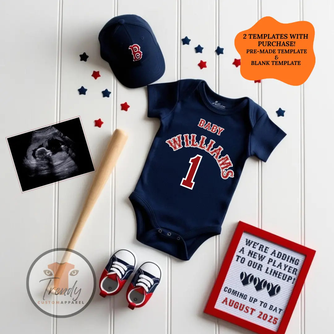Boston Red Sox Baby Reveal Digital Editable Template, MLB Canva Downloadable Template TrendyCustomApparel™