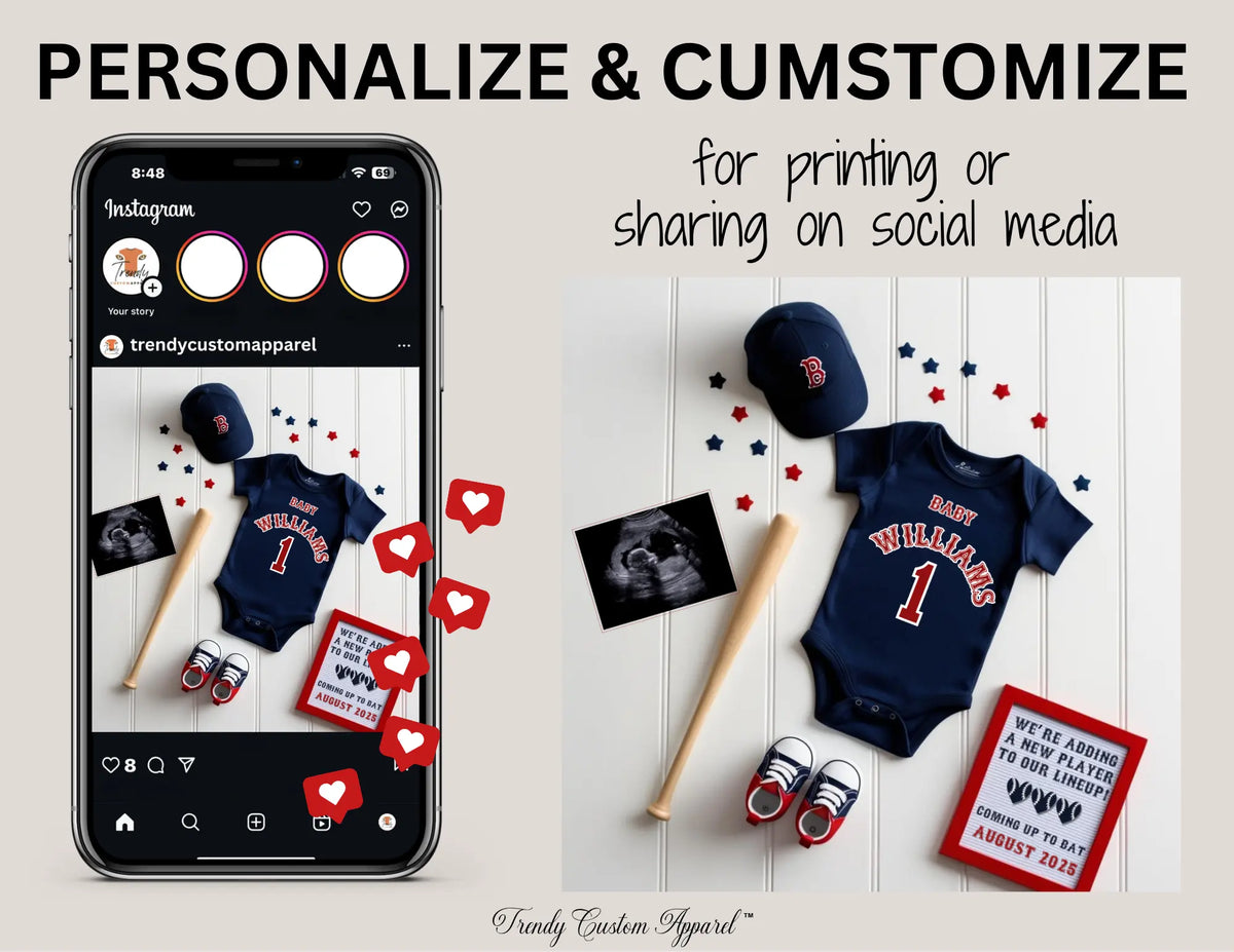 Boston Red Sox Baby Reveal Digital Editable Template, MLB Canva Downloadable Template TrendyCustomApparel™