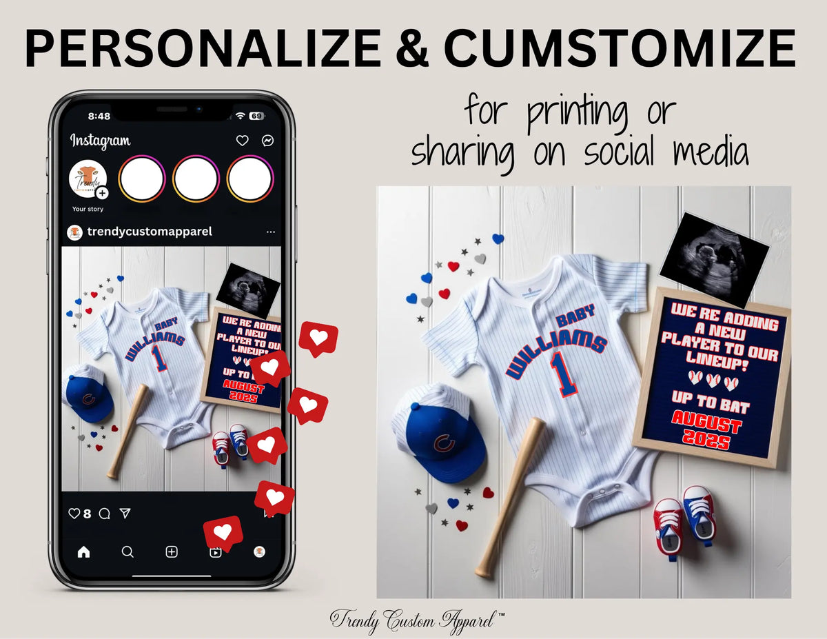 Chicago Cubs Baby Reveal Digital Editable Template, MLB Baseball Canva Instant Download TrendyCustomApparel™
