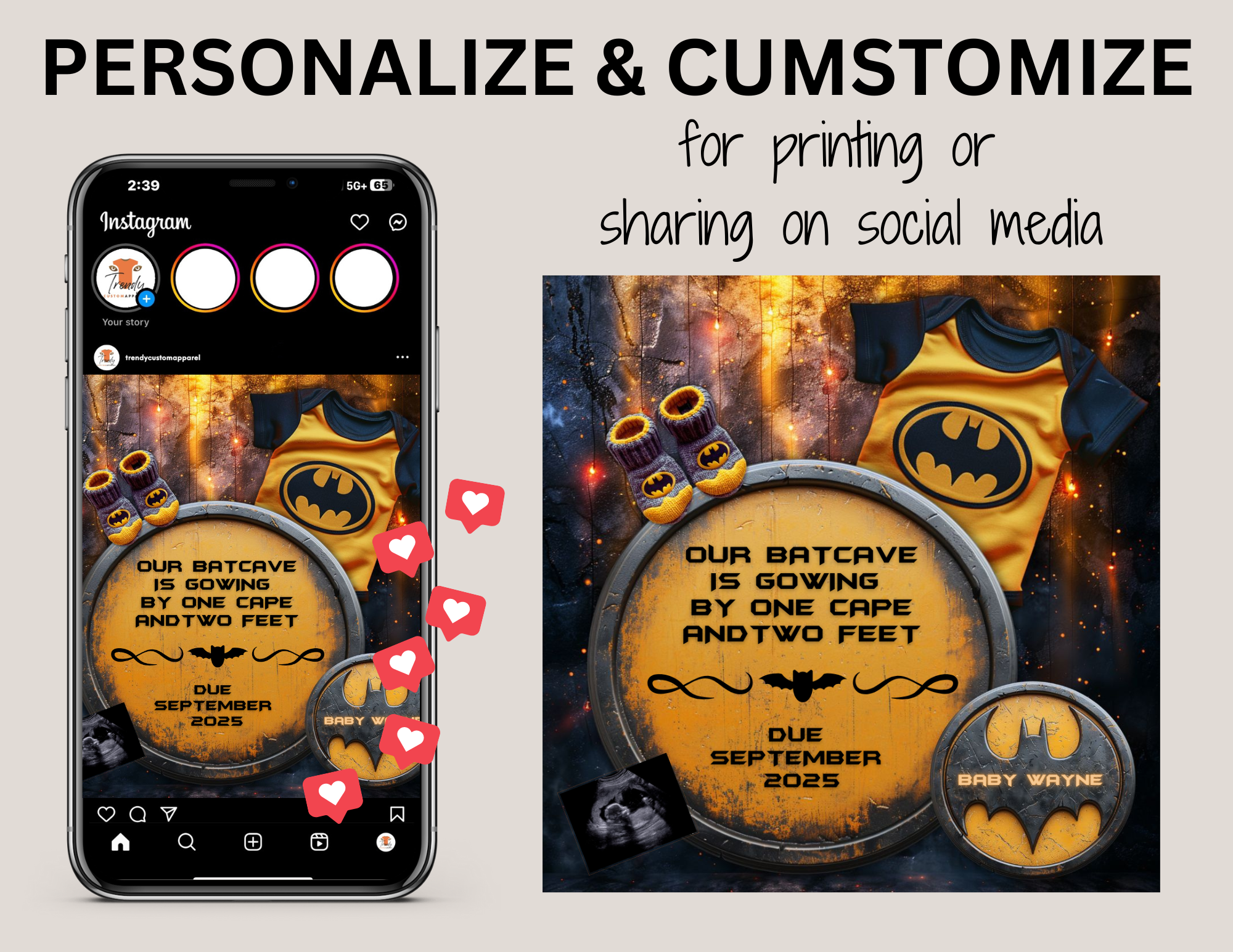 Digital Batman Pregnancy Announcement, Customizable Superhero Themed, Personalized Editable Template