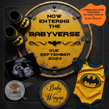 Batman Superhero Baby Reveal Digital Editable Template, Canva Instant Download, Gender Neutral Social Media Pregnancy Announcement TrendyCustomApparel™