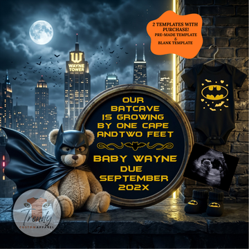 Batman Gotham City Baby Reveal Template, Editable Canva Gender Neutral Social Media Pregnancy Announcement