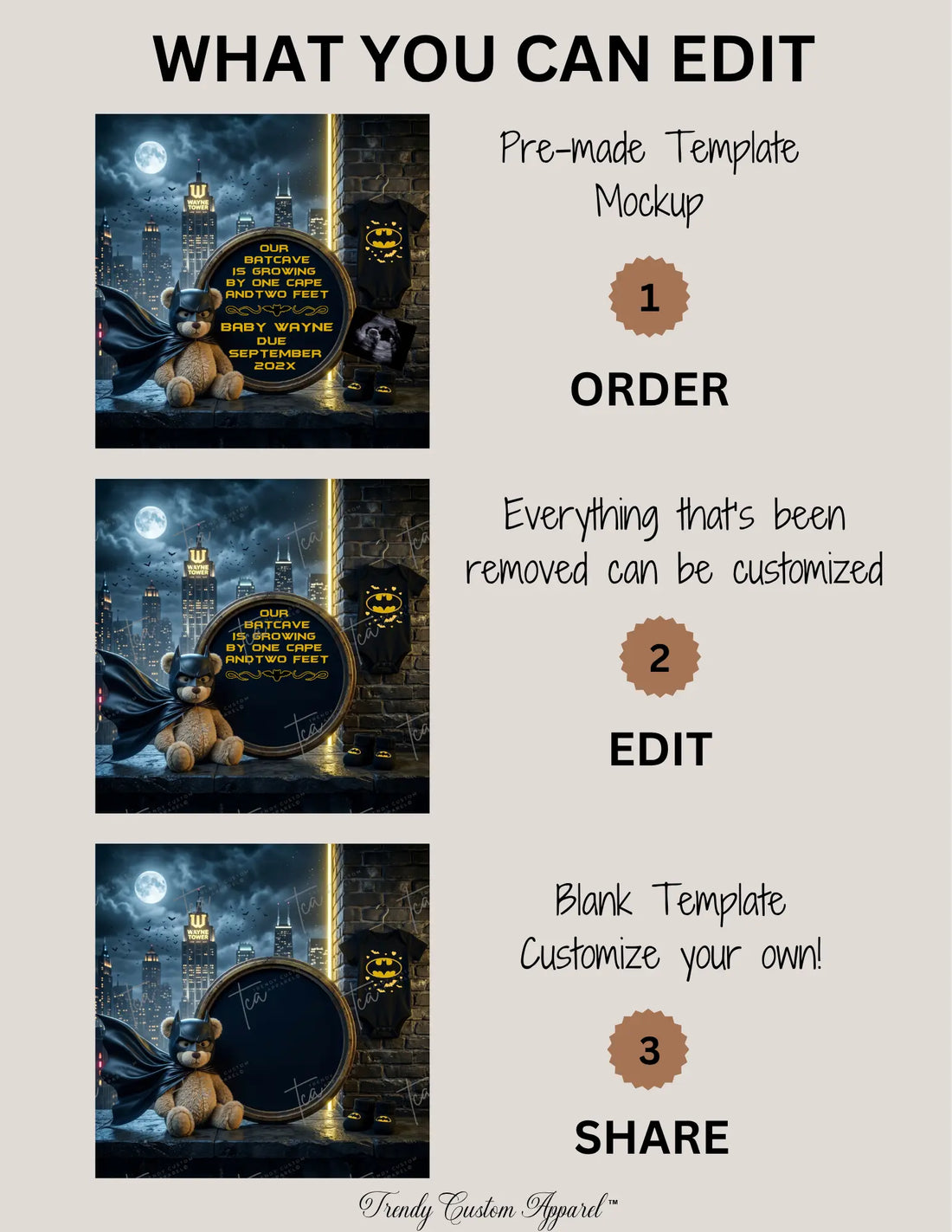 Batman Gotham City Baby Reveal Template, Editable Canva Gender Neutral Social Media Pregnancy Announcement TrendyCustomApparel™