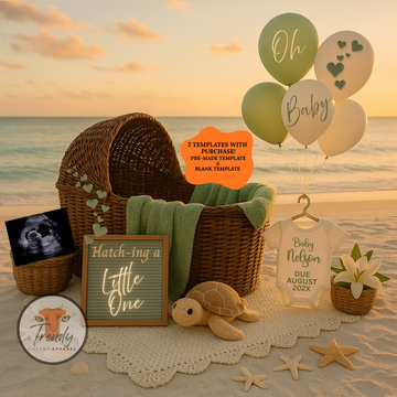 Turtle Beach Baby Announcement Template, "Hatching a Little One" Editable Canva Design