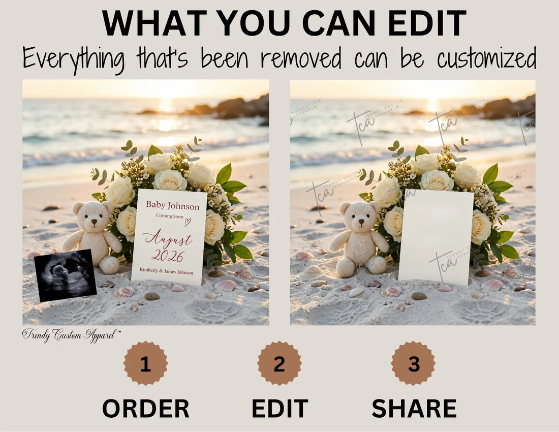 Modern Beach Pregnancy Announcement | Gender Neutral Canva Template | Instant Download TrendyCustomApparel™