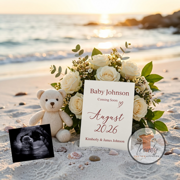Modern Beach Pregnancy Announcement | Gender Neutral Canva Template | Instant Download