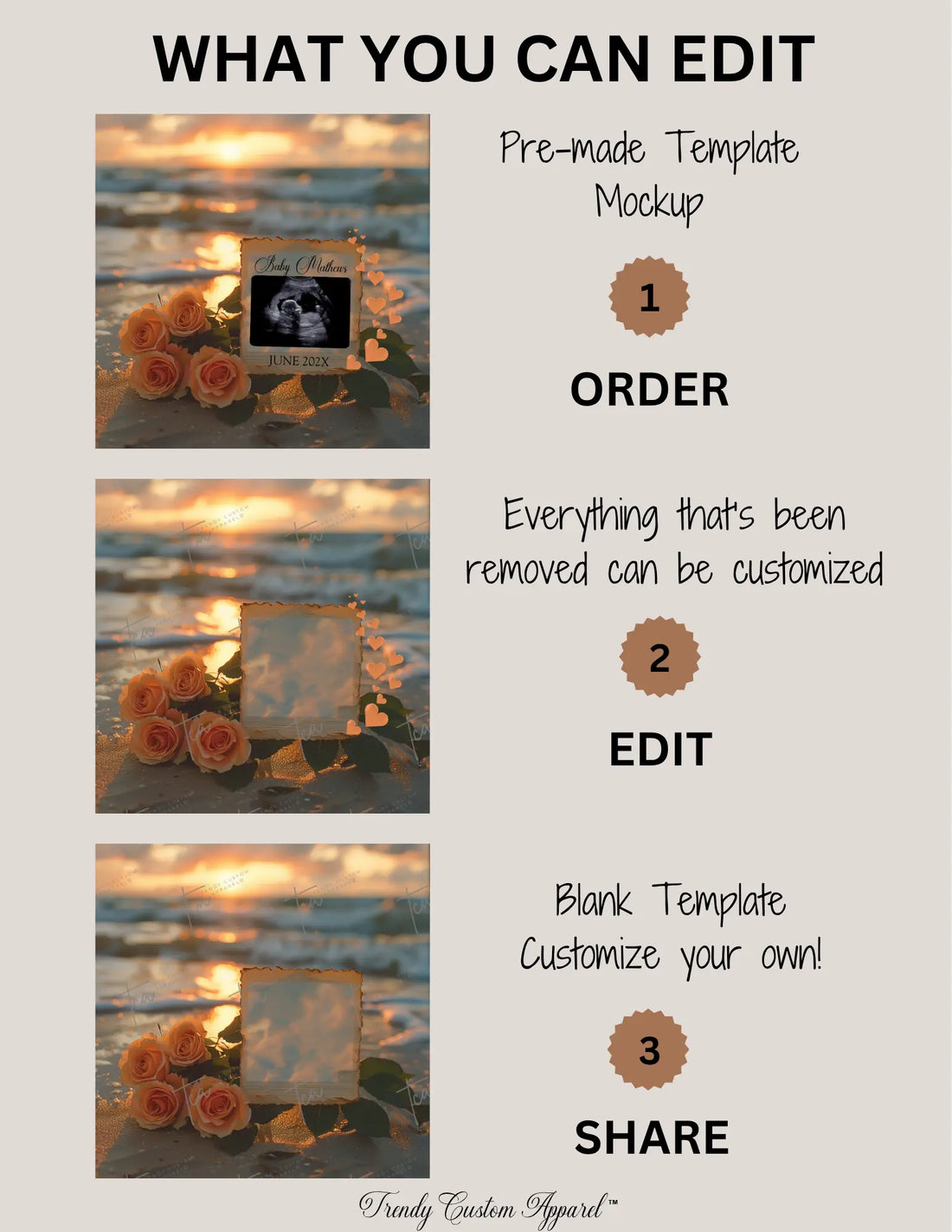 Elegant Beach Sunset Baby Reveal Digital Editable Template, Summer Canva Instant Download TrendyCustomApparel™