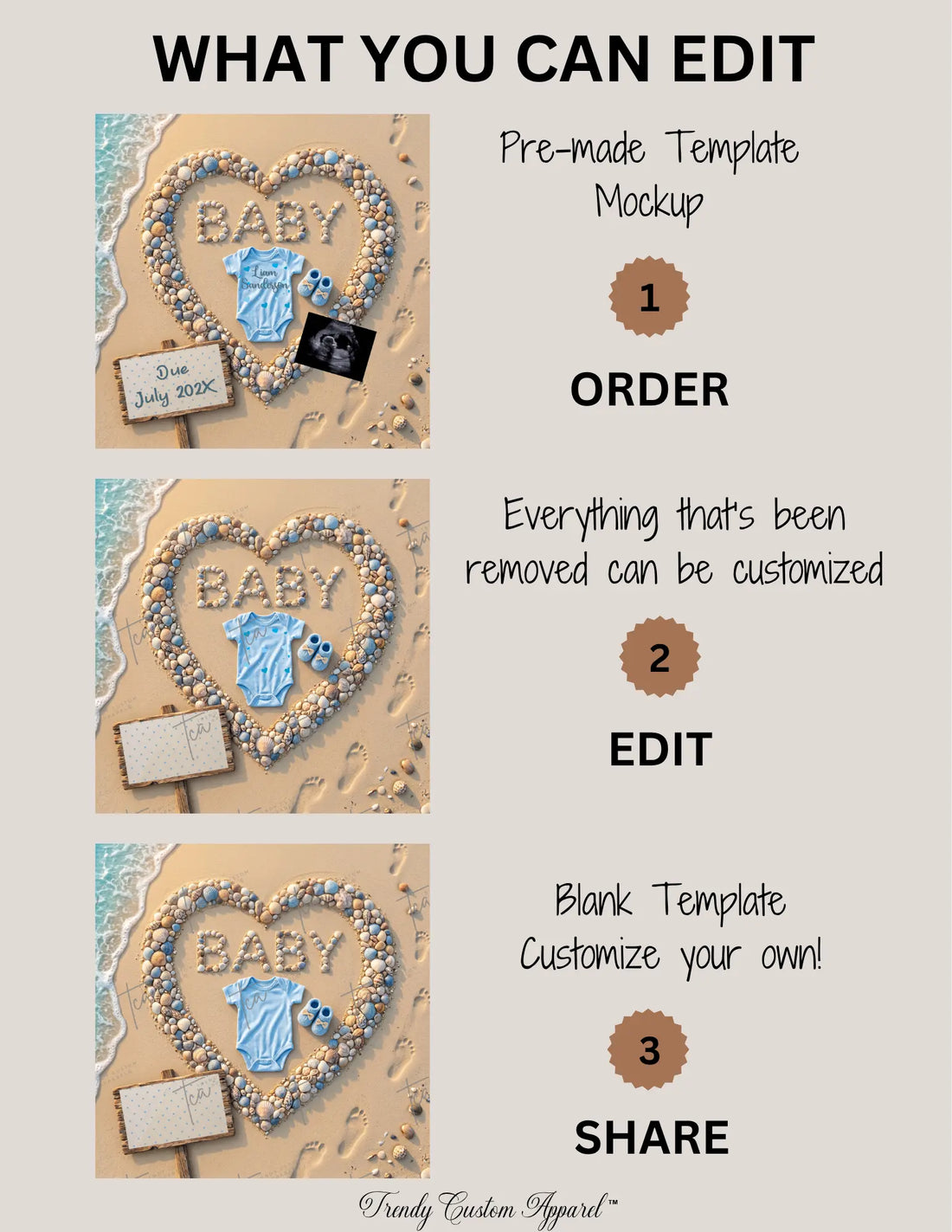 Baby [Surname] Ocean Beach Pregnancy Announcement | Editable Canva Template | Instant Download TrendyCustomApparel™