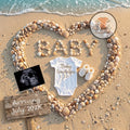 Beach Baby Reveal Digital Editable Template, Sand & Seashells Themed Canva Template TrendyCustomApparel™