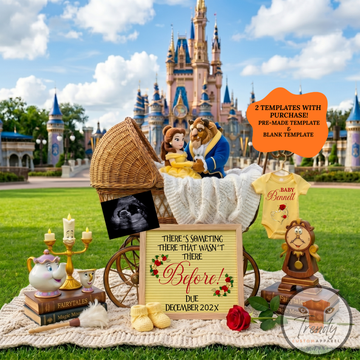 Beauty and the Beast Disney Pregnancy Announcement, Canva Editable Instant Download Template