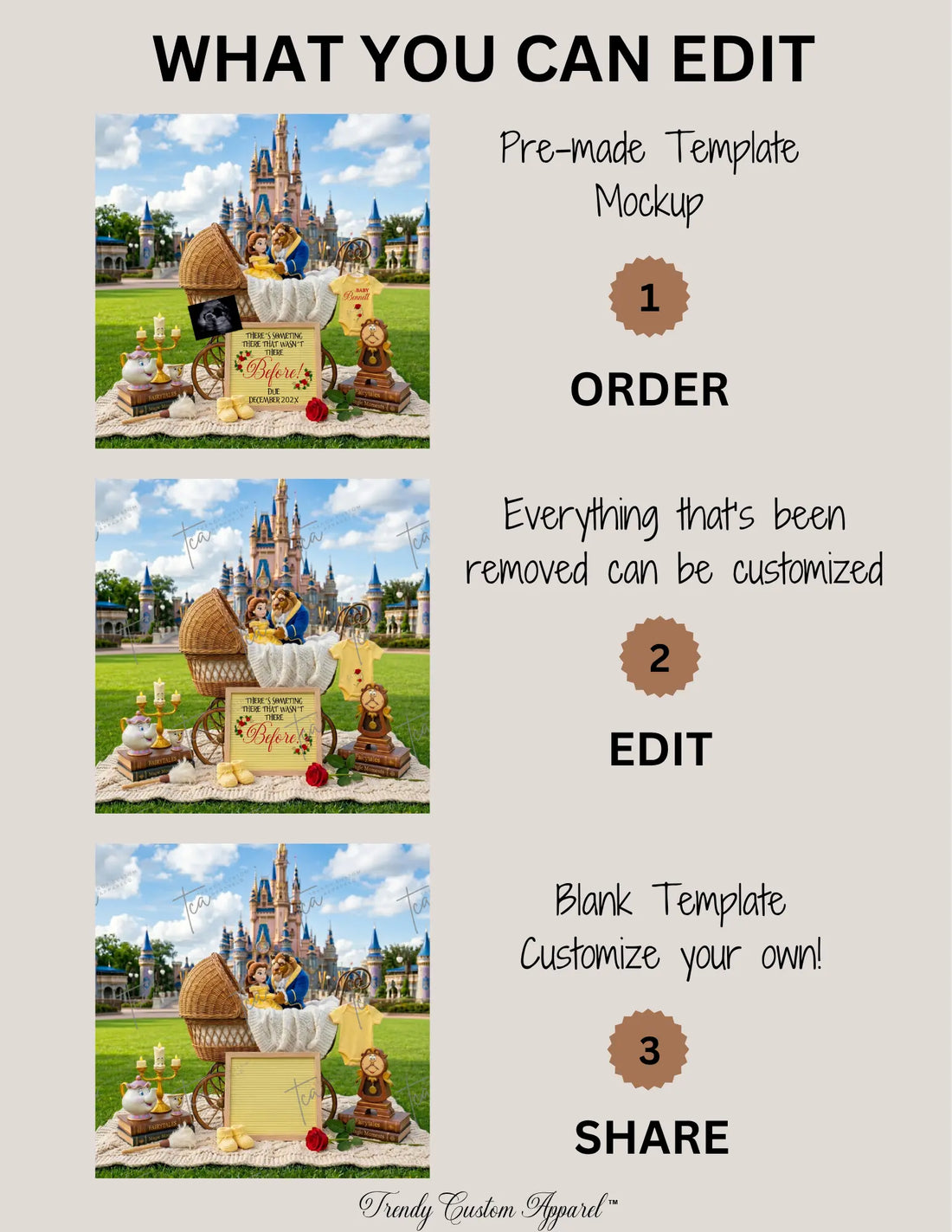 Beauty and the Beast Disney Pregnancy Announcement, Canva Editable Instant Download Template TrendyCustomApparel™