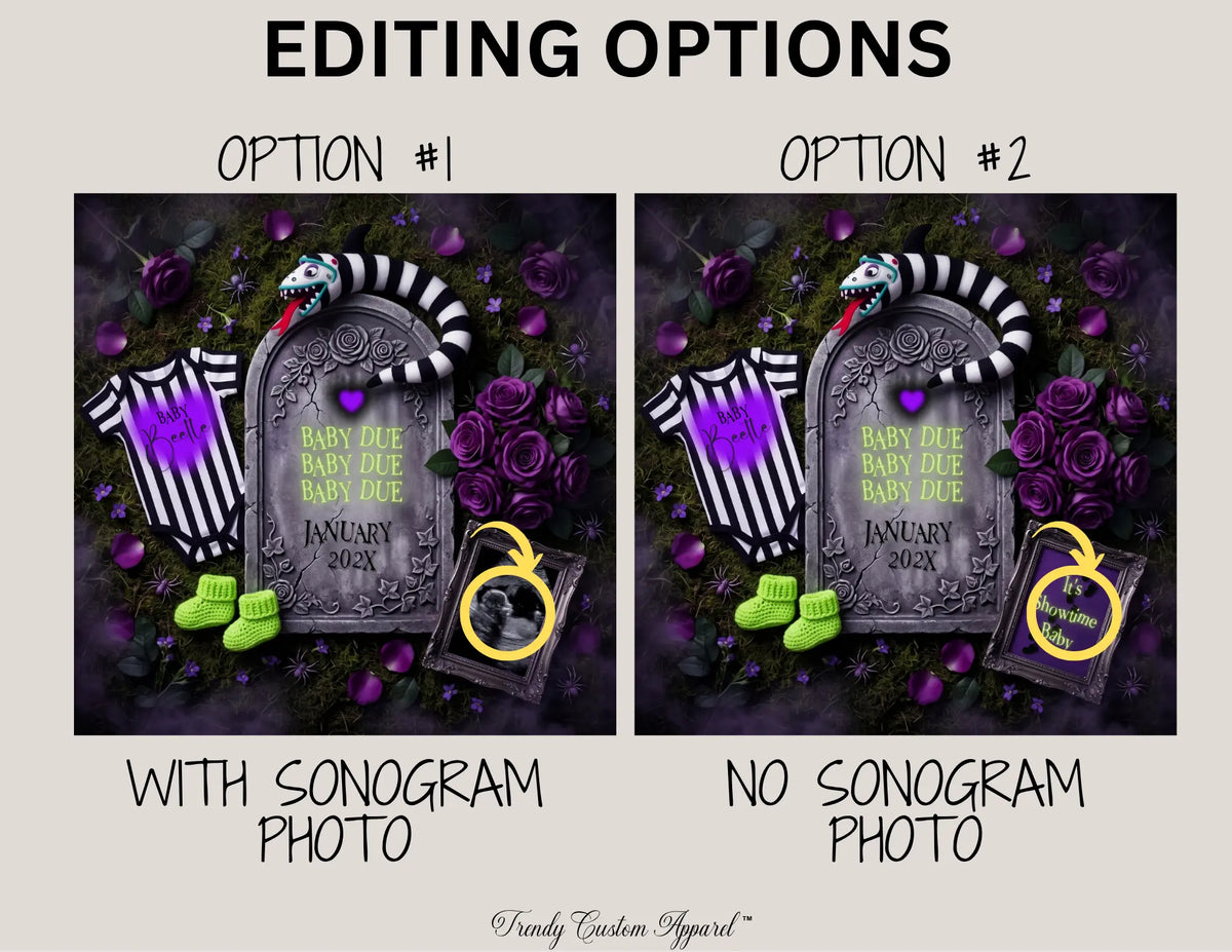 Beetlejuice Baby Reveal Digital Editable Template, Funny Quote Themed Canva Template TrendyCustomApparel™