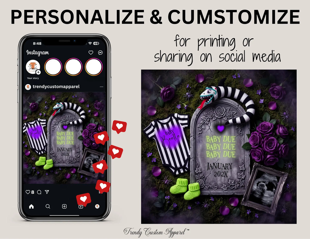 Beetlejuice Baby Reveal Digital Editable Template, Funny Quote Themed Canva Template TrendyCustomApparel™