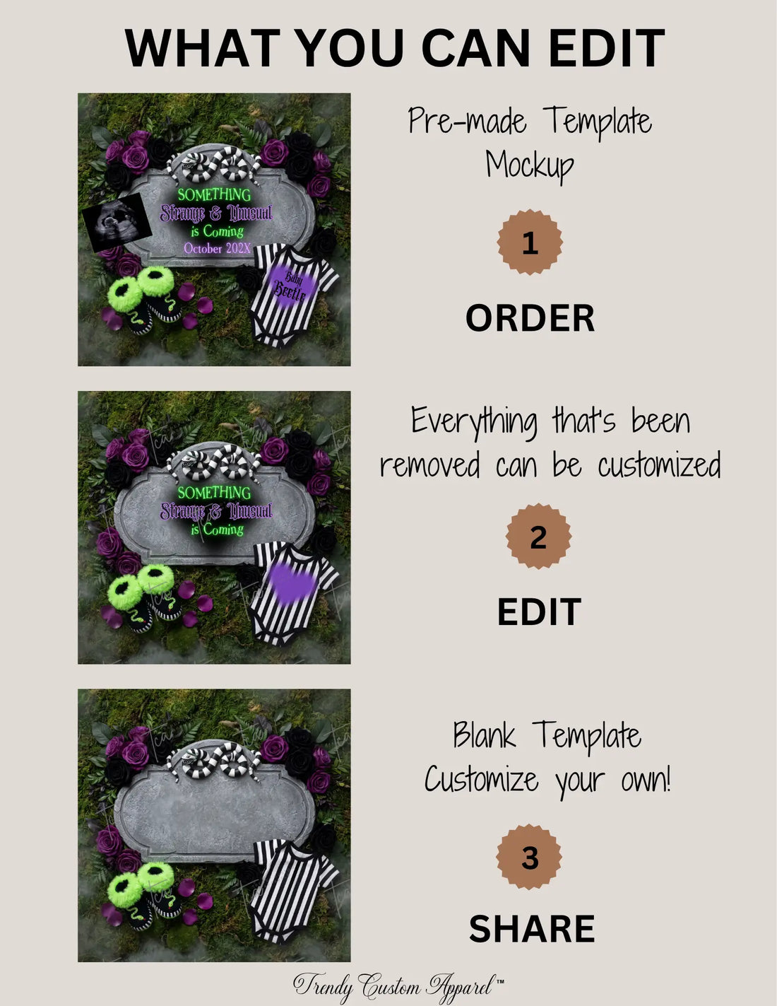 Beetlejuice Strange & Unusual Baby Reveal Digital Editable Template, Halloween Canva Template TrendyCustomApparel™