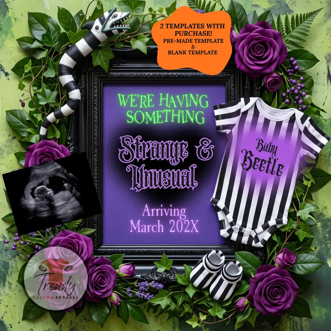 Beetlejuice Strange & Unusual Baby Reveal, Halloween Canva Template Digital Editable Template TrendyCustomApparel™