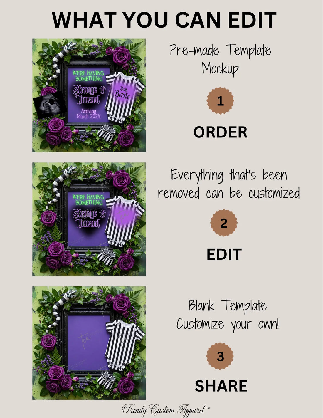 Beetlejuice Strange & Unusual Baby Reveal, Halloween Canva Template Digital Editable Template TrendyCustomApparel™