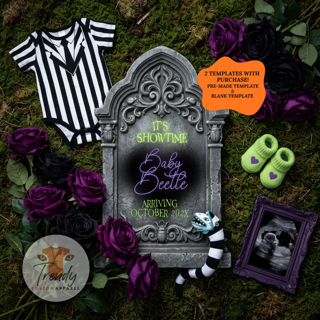 Beetlejuice Showtime Baby Reveal Digital Editable Template, Halloween Canva Instant Download TrendyCustomApparel™