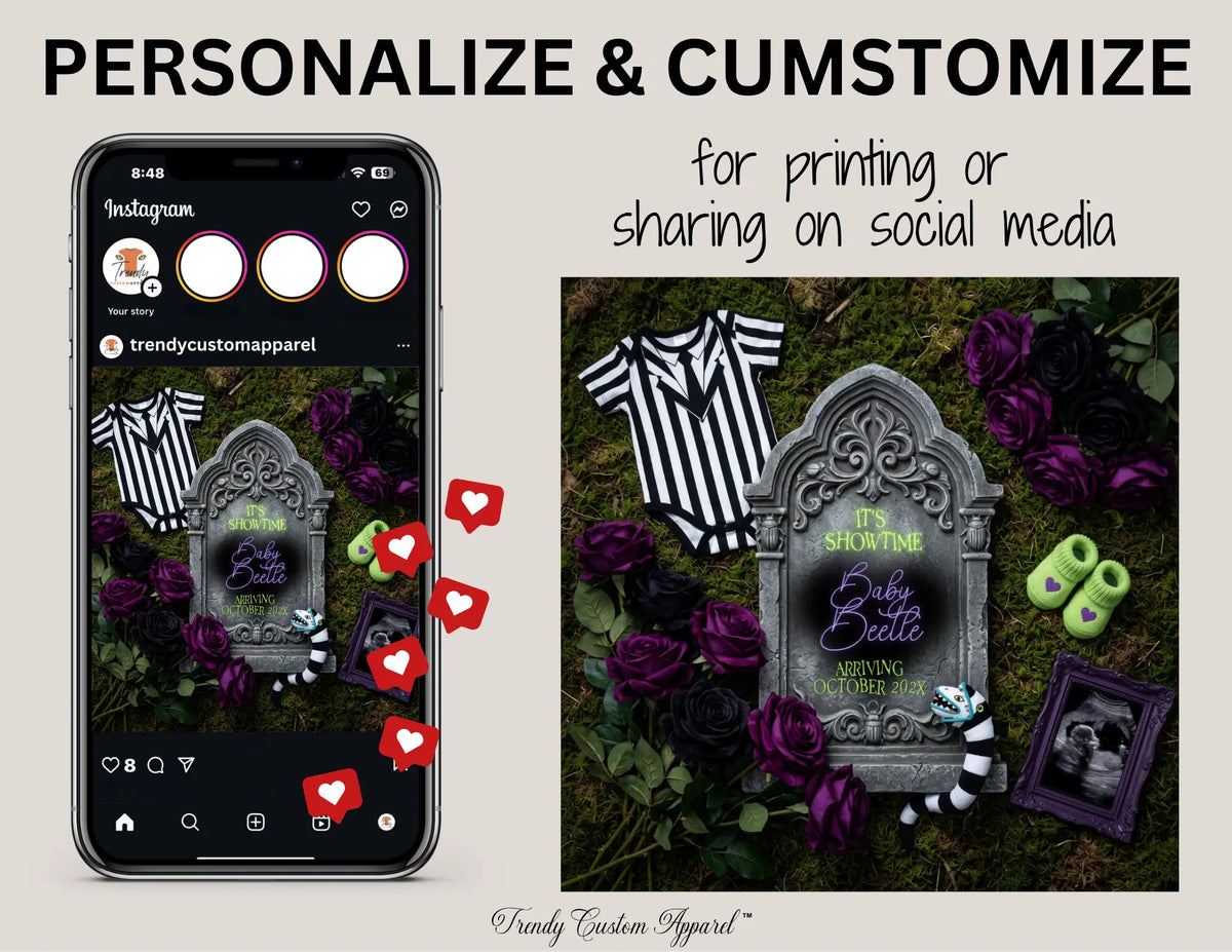 Beetlejuice Showtime Baby Reveal Digital Editable Template, Halloween Canva Instant Download TrendyCustomApparel™