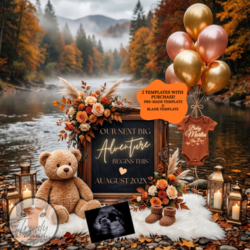 Our Next Big Adventure Pregnancy Announcement — Fall Boho Canva Template | Instant Download