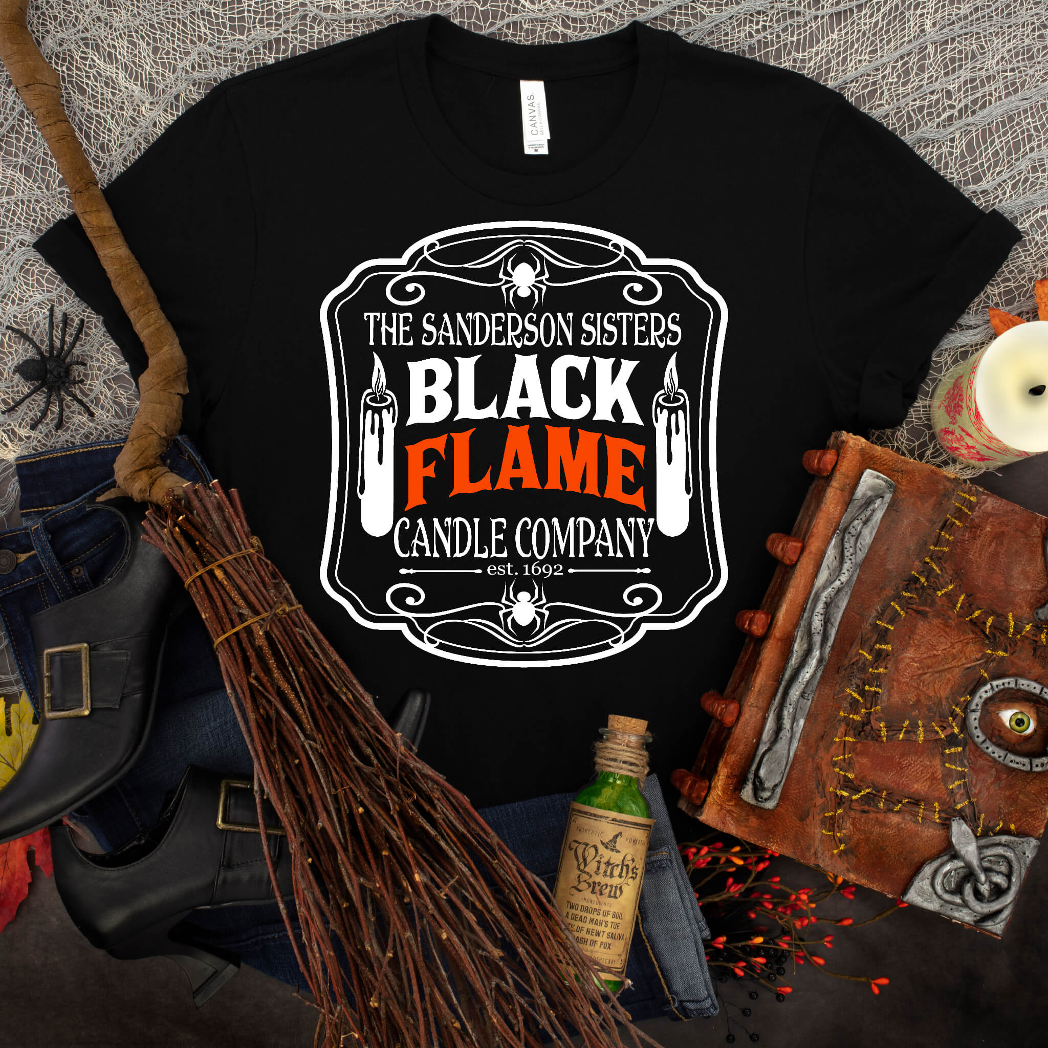 Halloween Customized Sanderson Sisters Black Flame Candle Co. Ladies Graphic Print T-Shirt