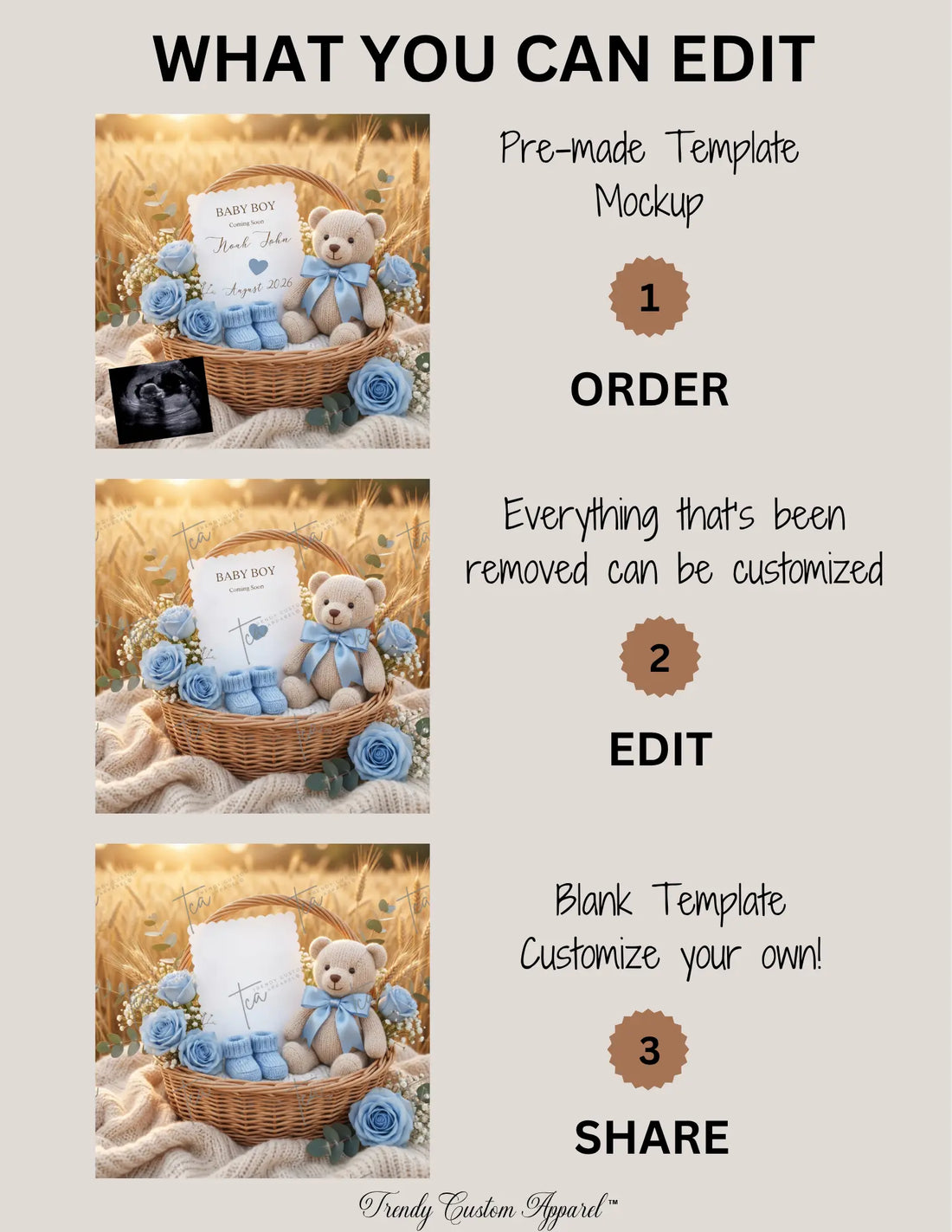 Blue Rose Baby Boy Pregnancy Announcement Template | Rustic Boho Editable Digital Download TrendyCustomApparel™