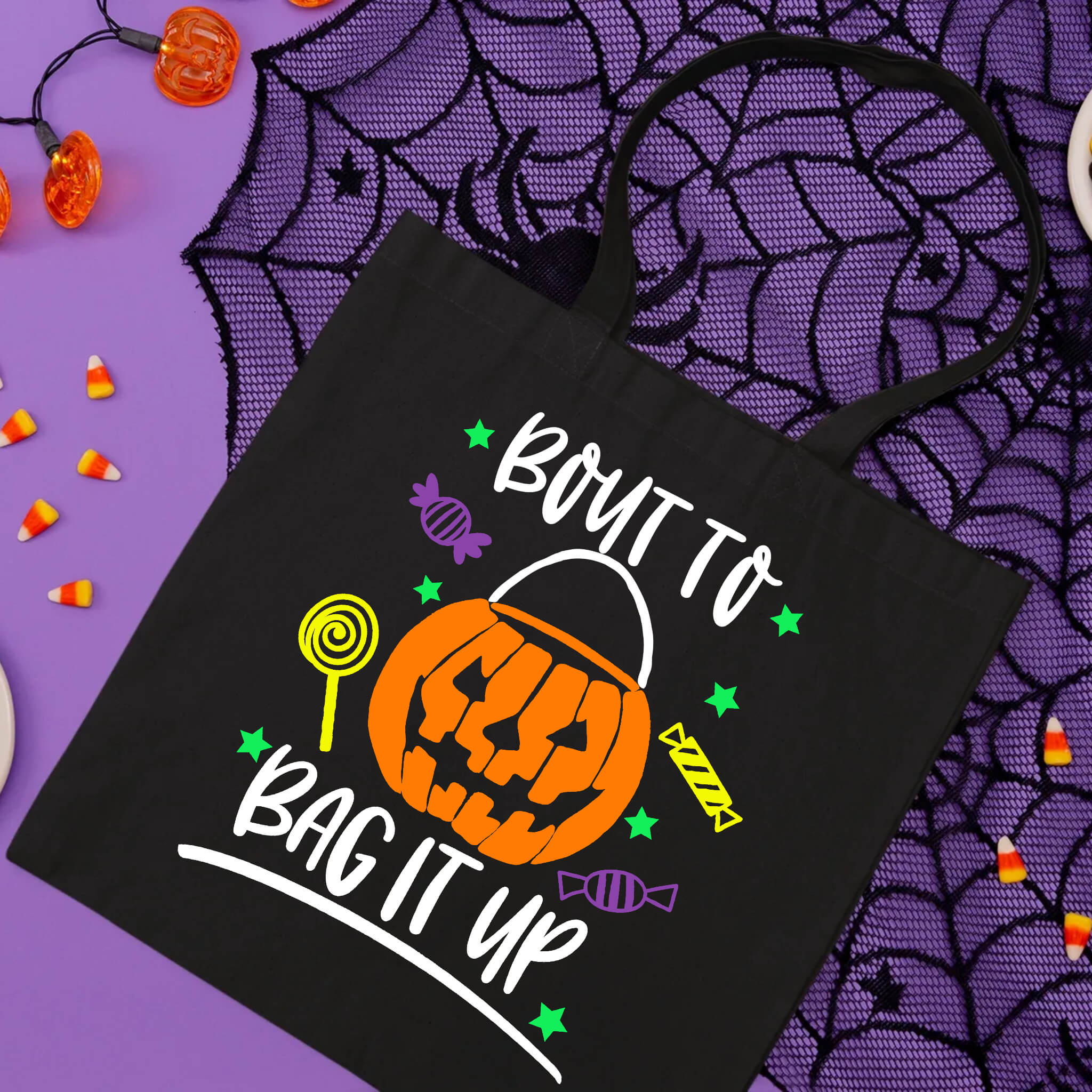 Halloween Bout To Bag It Up Trick or Treat Candy Large Tote Bag