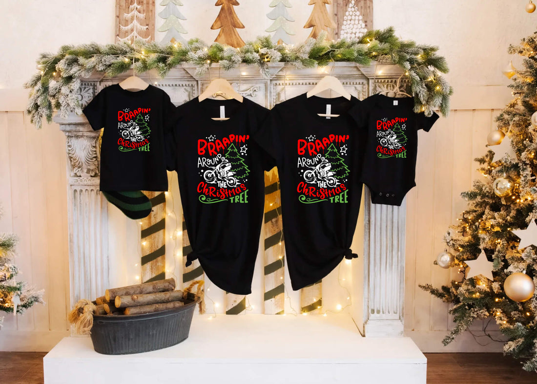 Christmas Family Motorcycle Matching Graphic Print T-Shirt