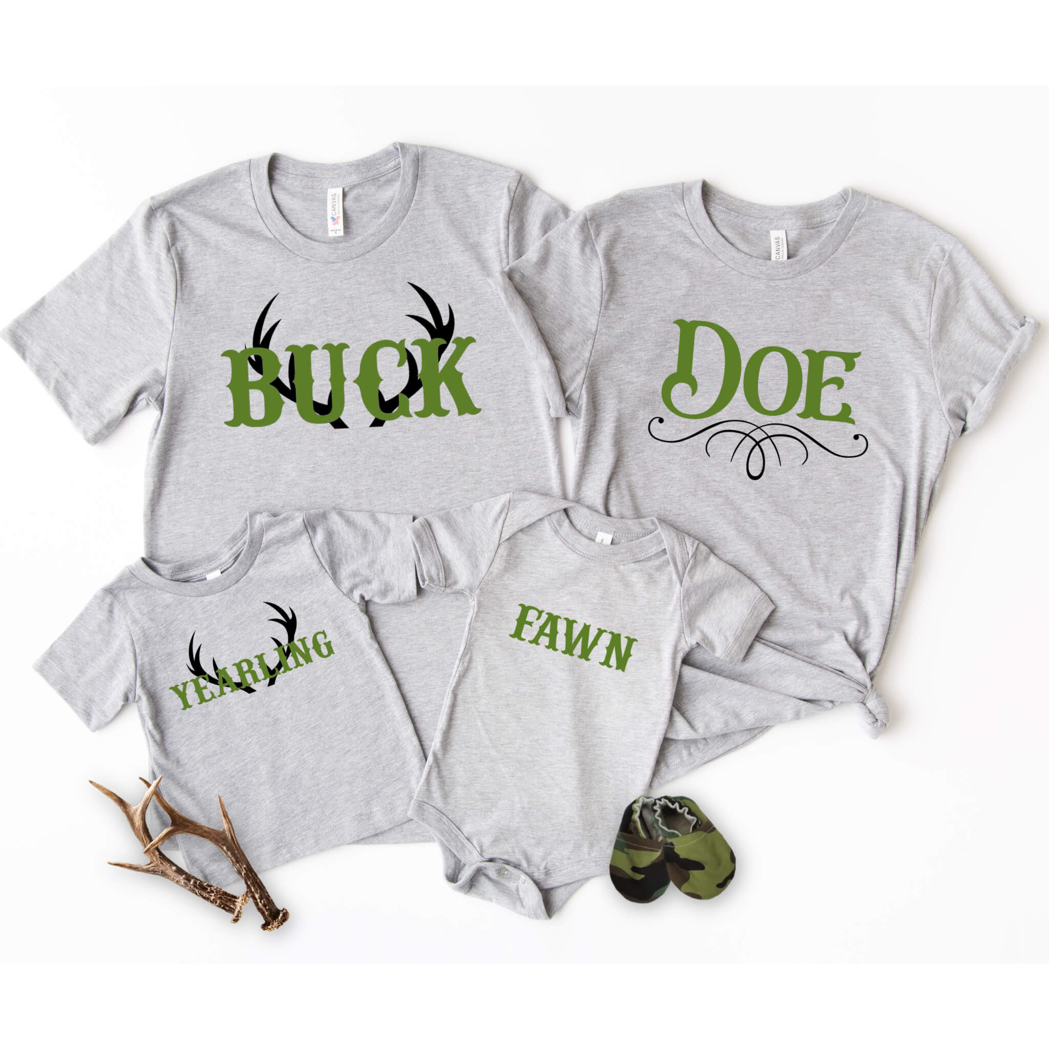 Camisas personalizadas de grupo familiar de campo a juego con ciervos Buck Doe