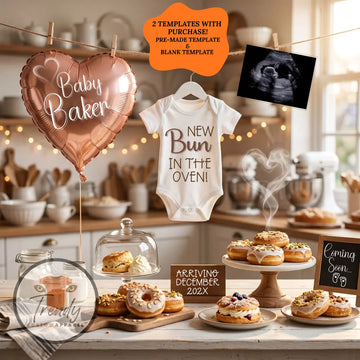 Bun in the Oven Baby Reveal Digital Editable Template, Canva Customizable TrendyCustomApparel™