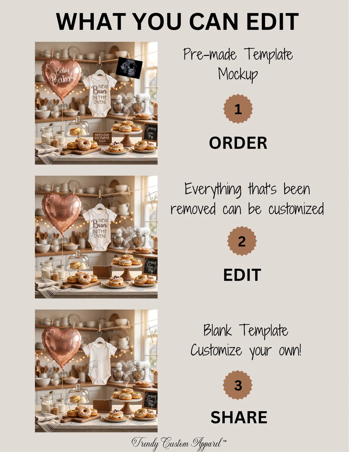 Bun in the Oven Baby Reveal Digital Editable Template, Canva Customizable TrendyCustomApparel™